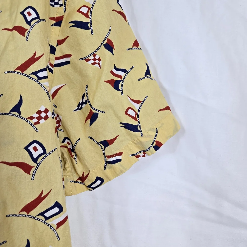 J. Crew Secret Wash Men's Yellow Nautical Flag Classic Fit Short Sleeve Shirt Me